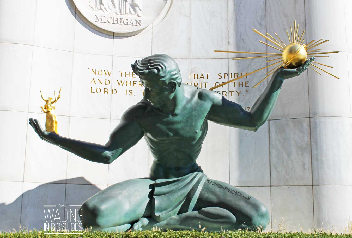 Things To Do In Detroit: Visit The Spirit Of Detroit Statue // (via Wading in Big Shoes) // Don't miss The Spirit of Detroit, located on Woodward Avenue in downtown Detroit. Commissioned in 1955, this bronze and marble statue is in front of the Coleman A. Young Center and makes a great backdrop for Detroit photos.