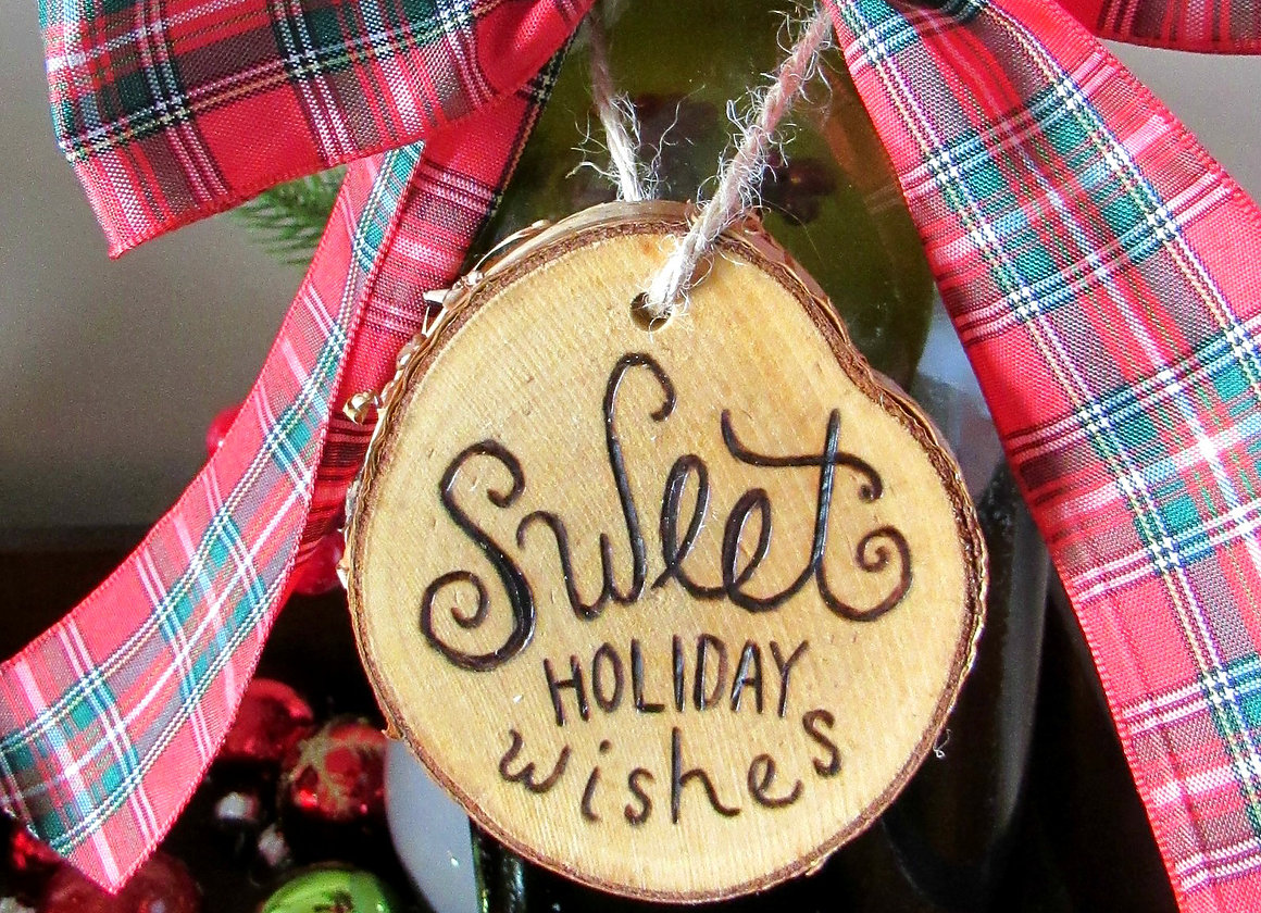 Michigan Gift Idea: Handmade Home Decor From Wood By Al // Featured - Sweet Holiday Wishes Christmas Tree Trunk Gift Tag (via Wading in Big Shoes)