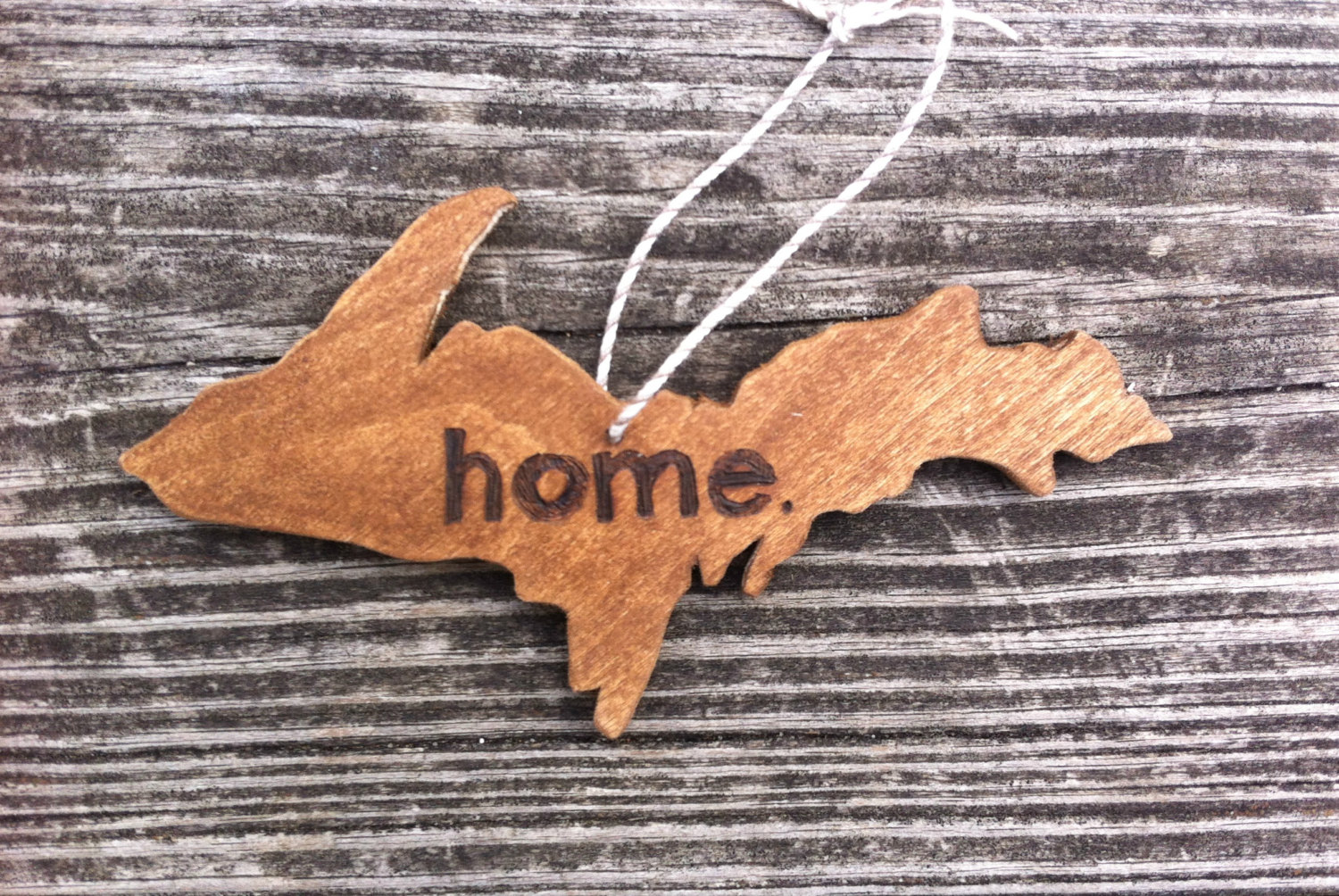 Michigan Gift Idea: Handmade Home Decor From Wood By Al // Featured - Michigan Upper Peninsula "Home" Ornament (via Wading in Big Shoes)