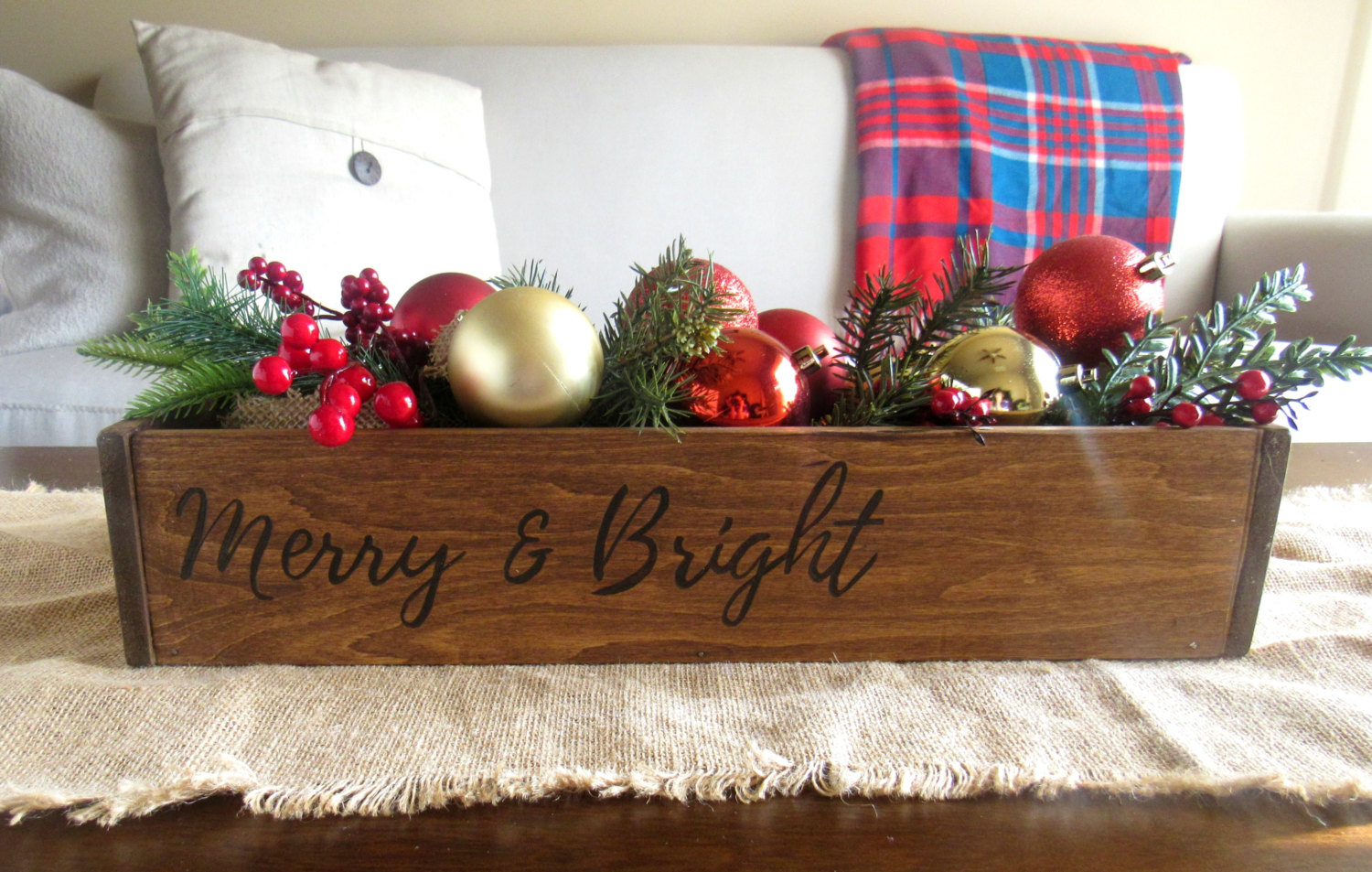 Michigan Gift Idea: Handmade Home Decor From Wood By Al // Featured - Merry & Bright Trough Centerpiece (via Wading in Big Shoes)