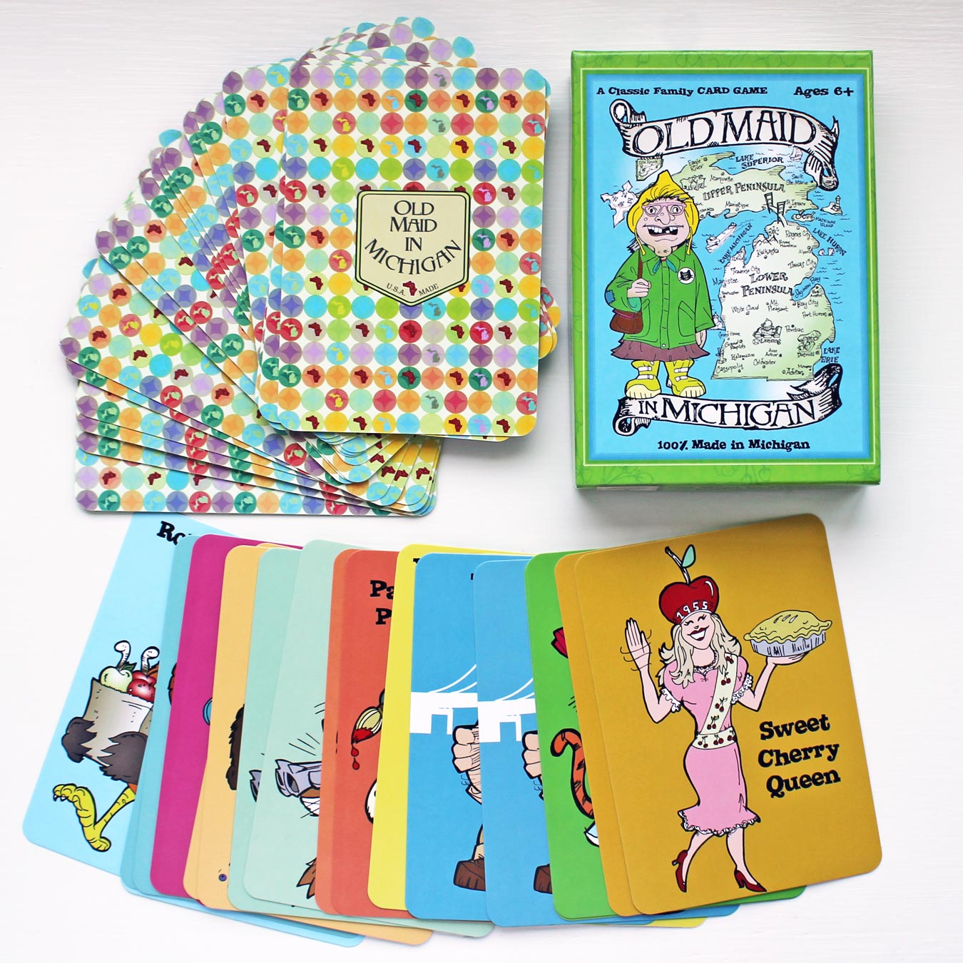 Old Maid in Michigan: A new twist on the classic card game! Featuring lovable characters that represent the state of Michigan. // 4 Fun Gift Ideas From Michigan Mittens  (via Wading in Big Shoes)
