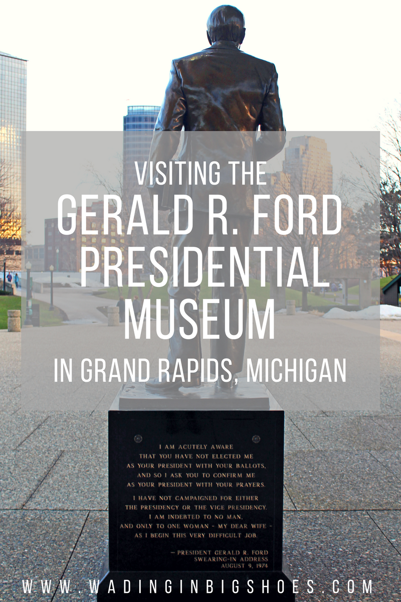 Gerald Ford Statue at the Gerald R. Ford Museum in Grand Rapids, Michigan /// Gerald R. Ford Presidential Museum: Legacy Of An Unelected President - // The Gerald R. Ford Presidential Museum in Grand Rapids, Michigan showcases the life and career of President Gerald Ford, America's "Unelected President." View artifacts from Ford's past, learn about the his family life and marriage to Betty Ford, and see how a man who narrowly escaped a WWII typhoon rose to take on the challenge of running the United States during a time of extreme divisiveness. (via Wading in Big Shoes)