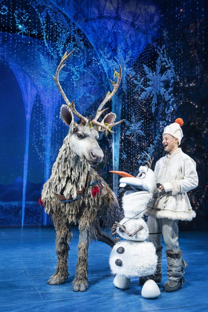 Disney’s ‘Frozen’ Plays The Detroit Opera House November 29 – December 17, 2023 // Collin Baja as Sven and Jeremy Davis as Olaf. Photo by Matthew Murphy for Disney.